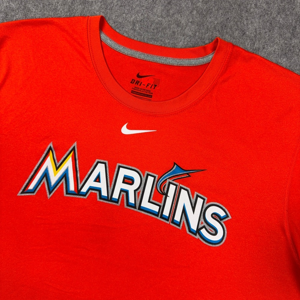 Miami Marlins T Shirt Mens XL Orange Nike Dri-Fit MLB Authentic Baseball